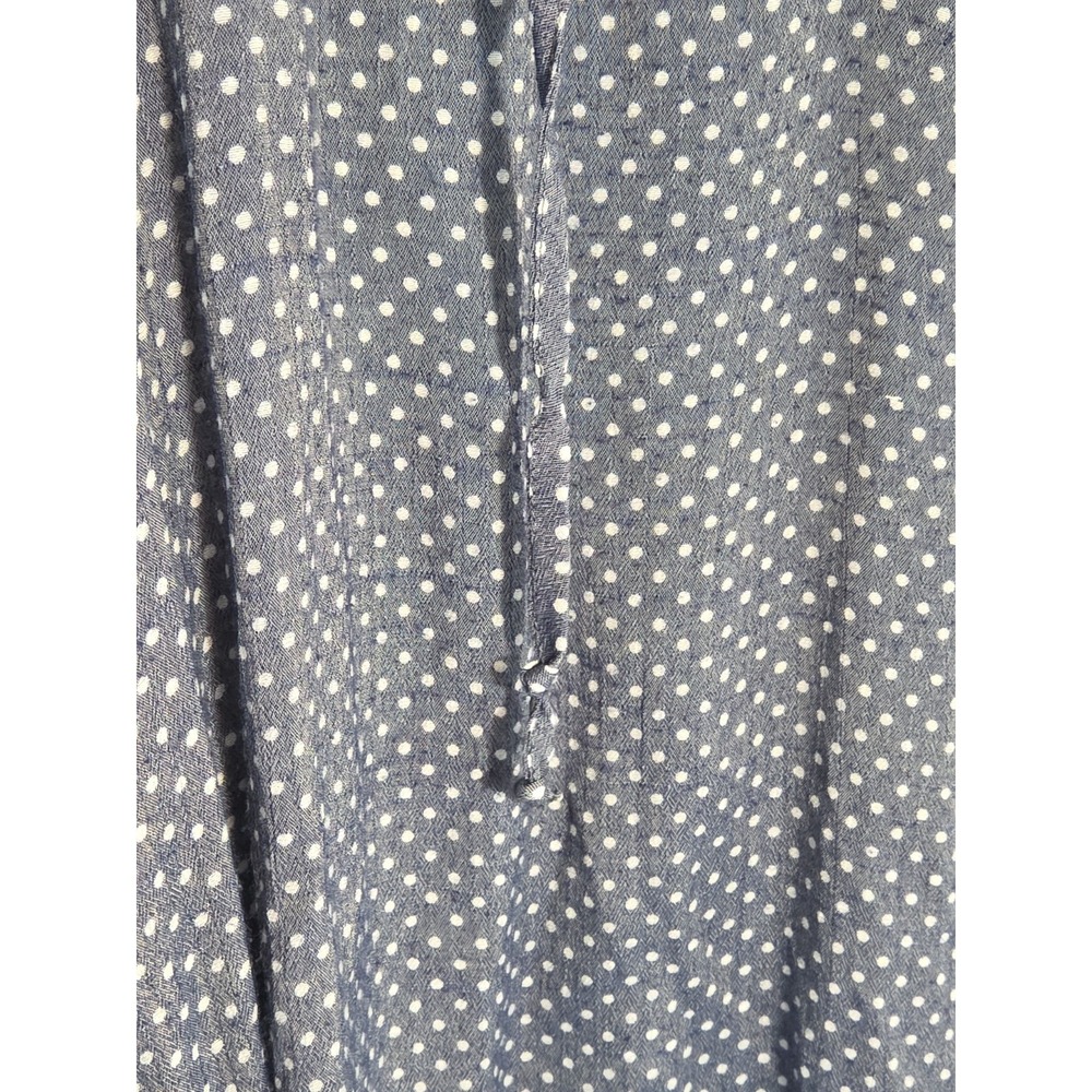 Women's Peasant Top Blue Dot Blouse Shirt Tie Fred David Boho Large - Picture 9 of 11